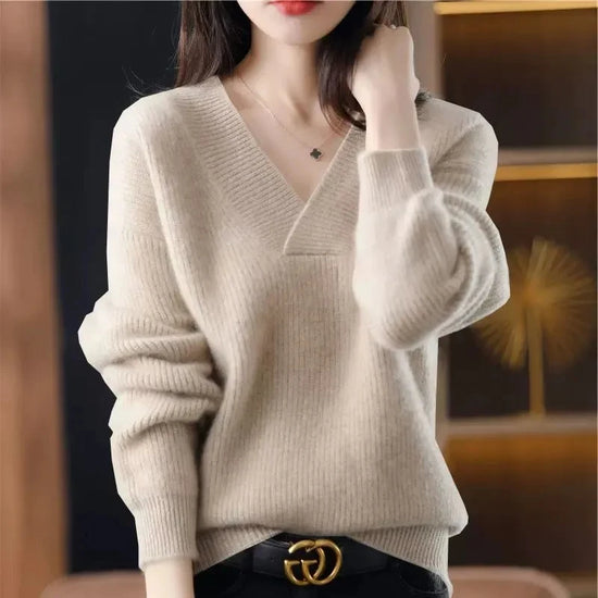 V-Neck Cotton Blend Soft Sweater