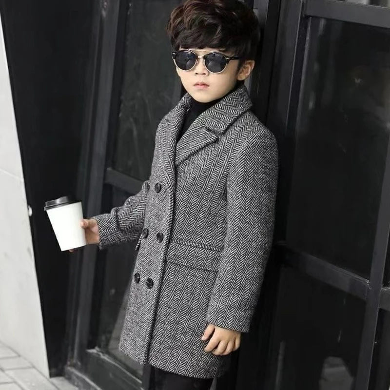 Boys Quilted Thickened Wool Coat