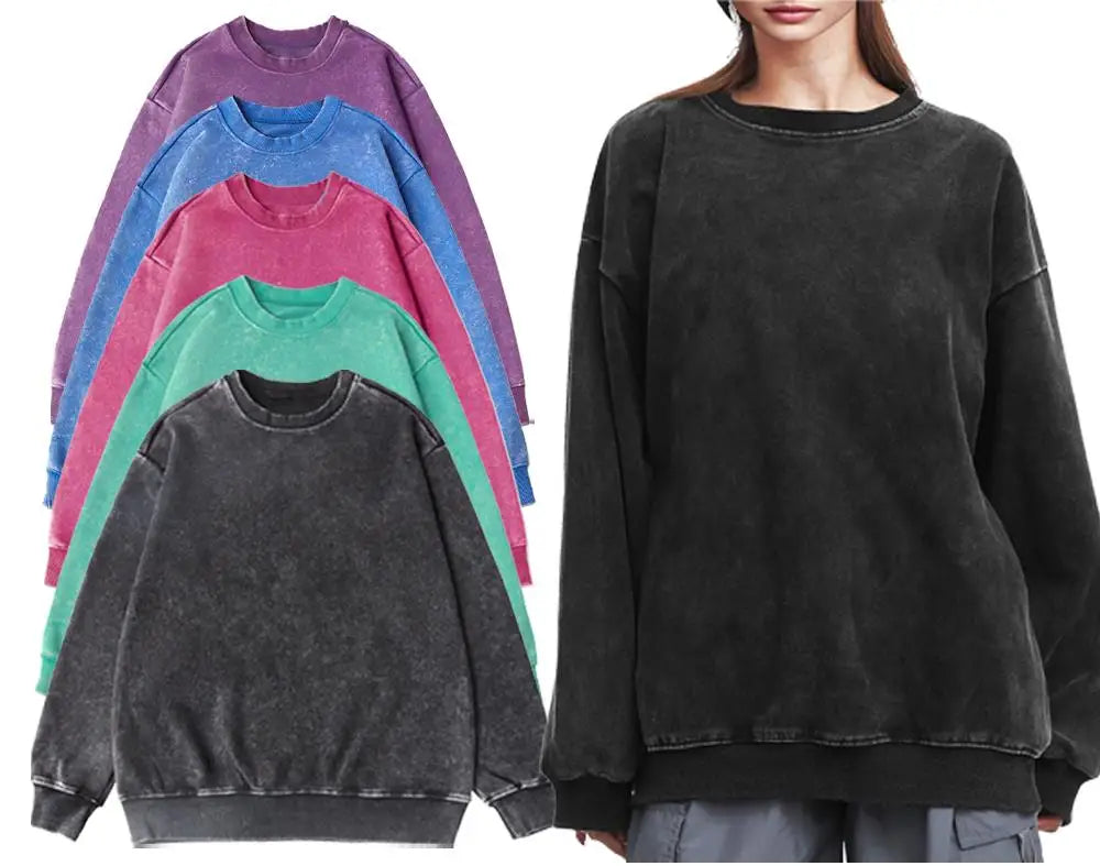 Five Colors Vintage Washed 100%Cotton Woman Sweatshirt Harajuku Casual Pullover Comfort Loose Hoodie Autumn Warm Fleece Tops
