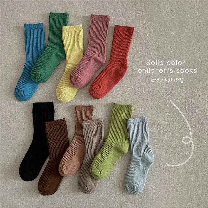 Solid Color Children's Casual Socks Ribbed Boys Girls