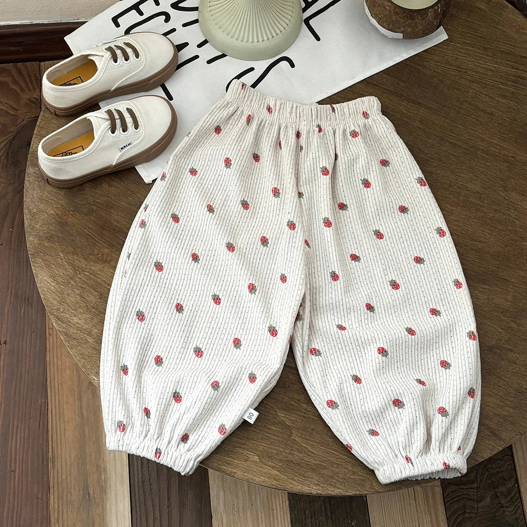 Baby Girls Pants Kids Full Printed Pant Corduroy Trousers Autumn Children's Clothing Korean Style