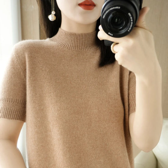 Mock Neck Knitwear Short Sleeve