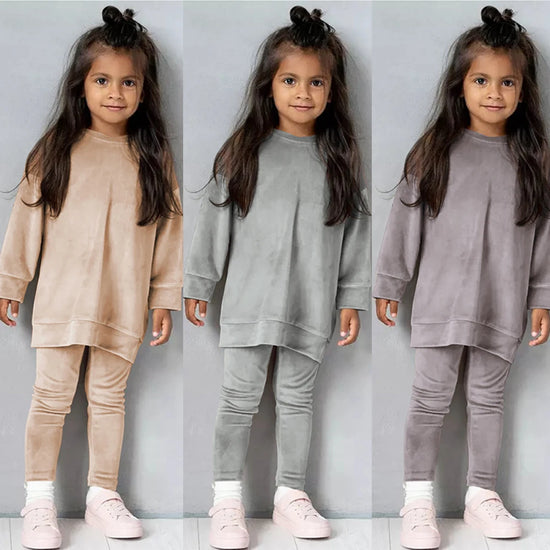 Spring Kids Girl Velvet Suit Long Sleeve Pants