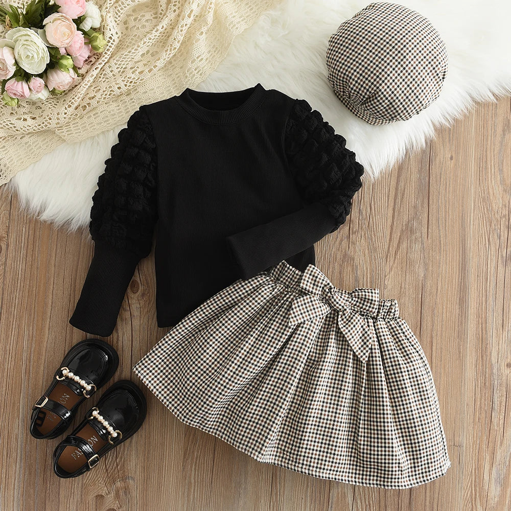 Round Neck Top+Bow Plaid Short