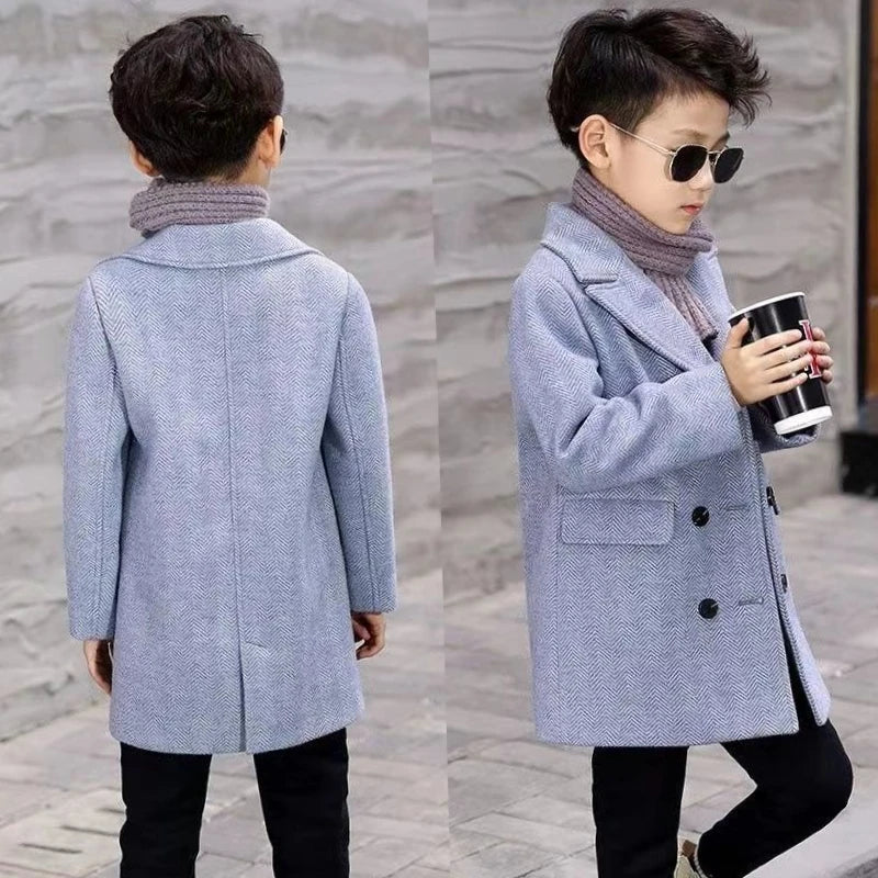 Boys Quilted Thickened Wool Coat