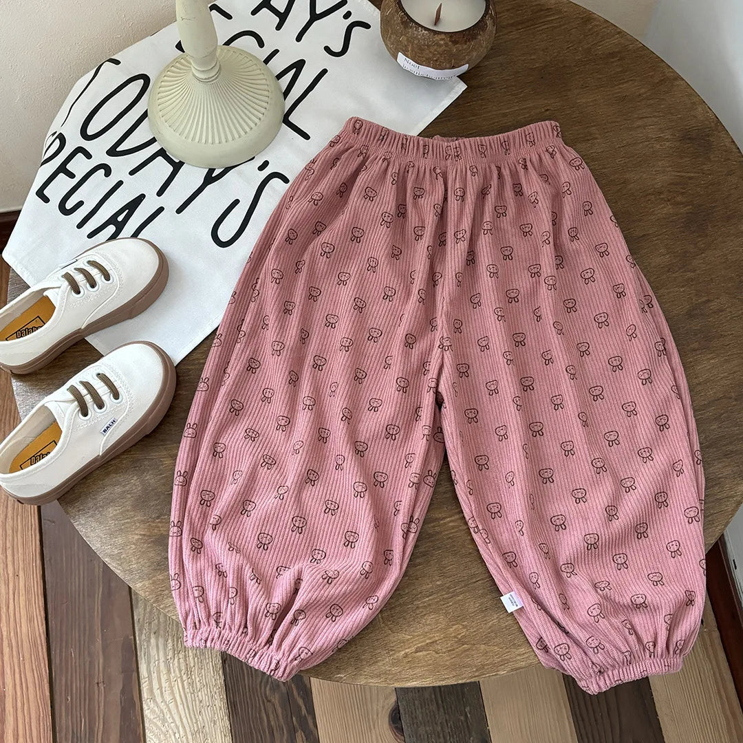 Baby Girls Pants Kids Full Printed Pant Corduroy Trousers Autumn Children's Clothing Korean Style