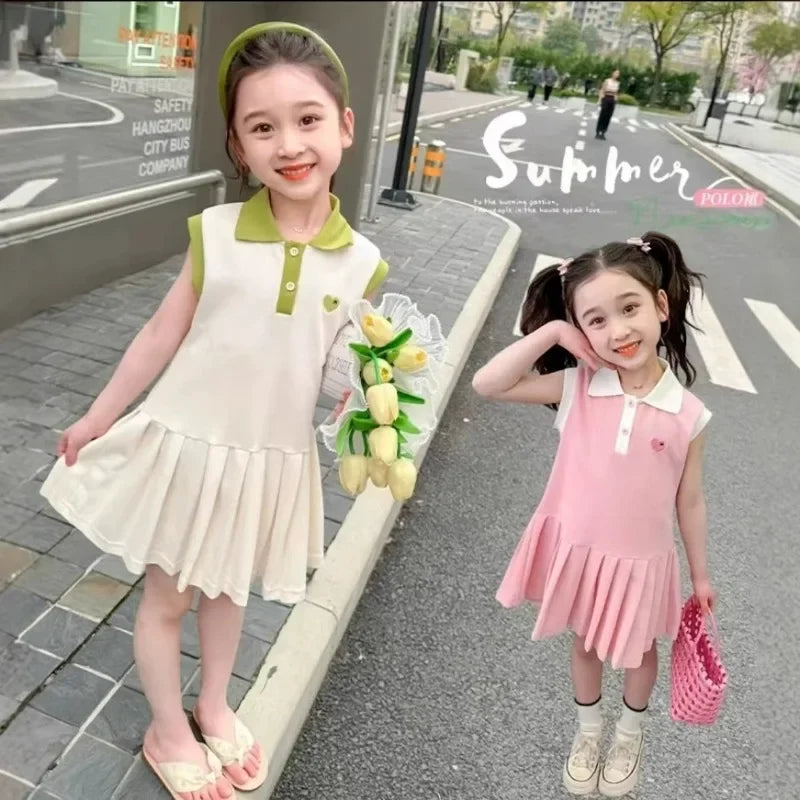 Dress Spring Summer Turn-Down Collar Kids