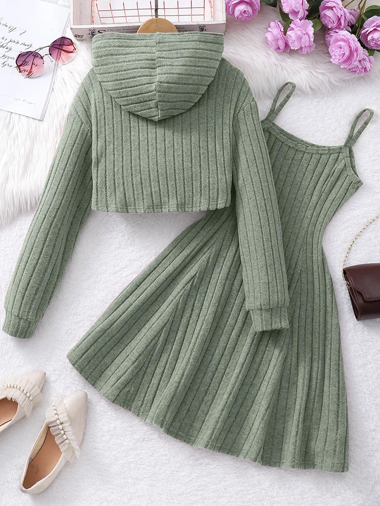 Autumn And Winter Women's And Children's Casual Fashionable Elegant Short Top&Dress Two-Piece Set