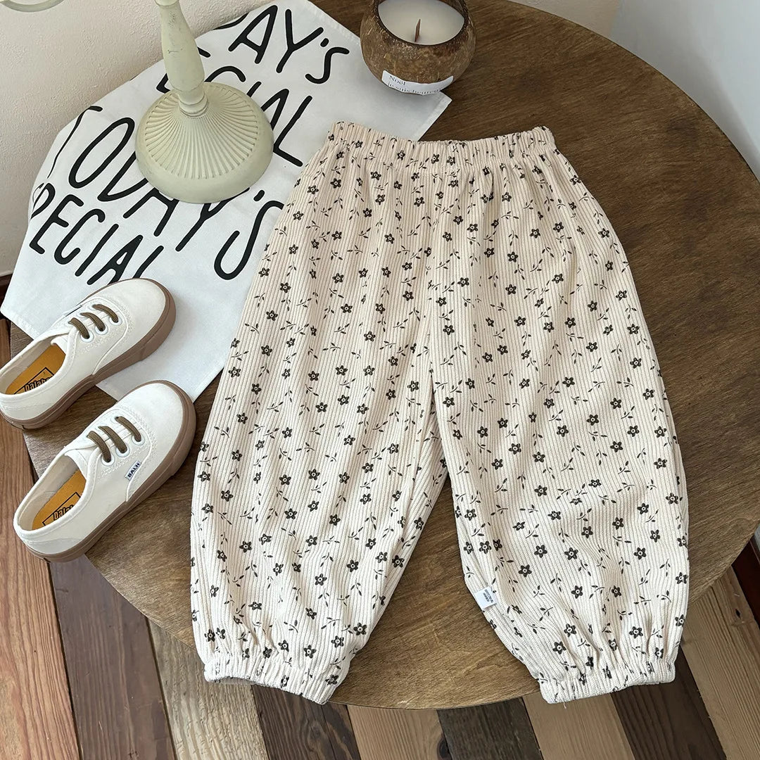 Baby Girls Pants Kids Full Printed Pant Corduroy Trousers Autumn Children's Clothing Korean Style