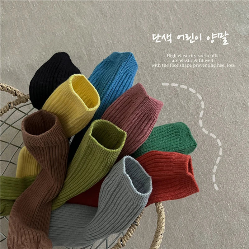 Solid Color Children's Casual Socks Ribbed Boys Girls